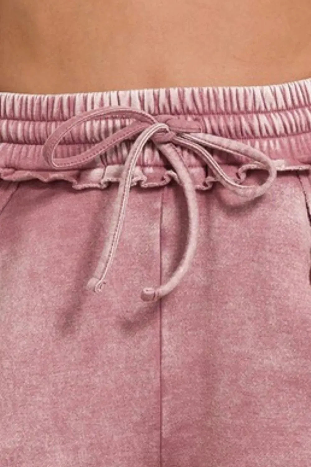 Acid Wash Fleece Beach Shorts in Light Rose women outfit ideas
