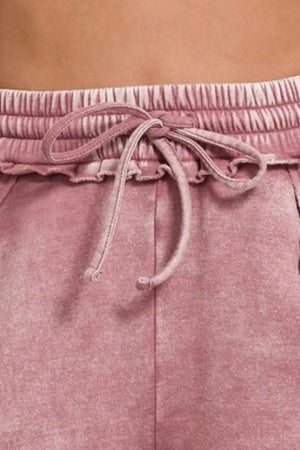 Acid Wash Fleece Beach Shorts in Light Rose women outfit ideas