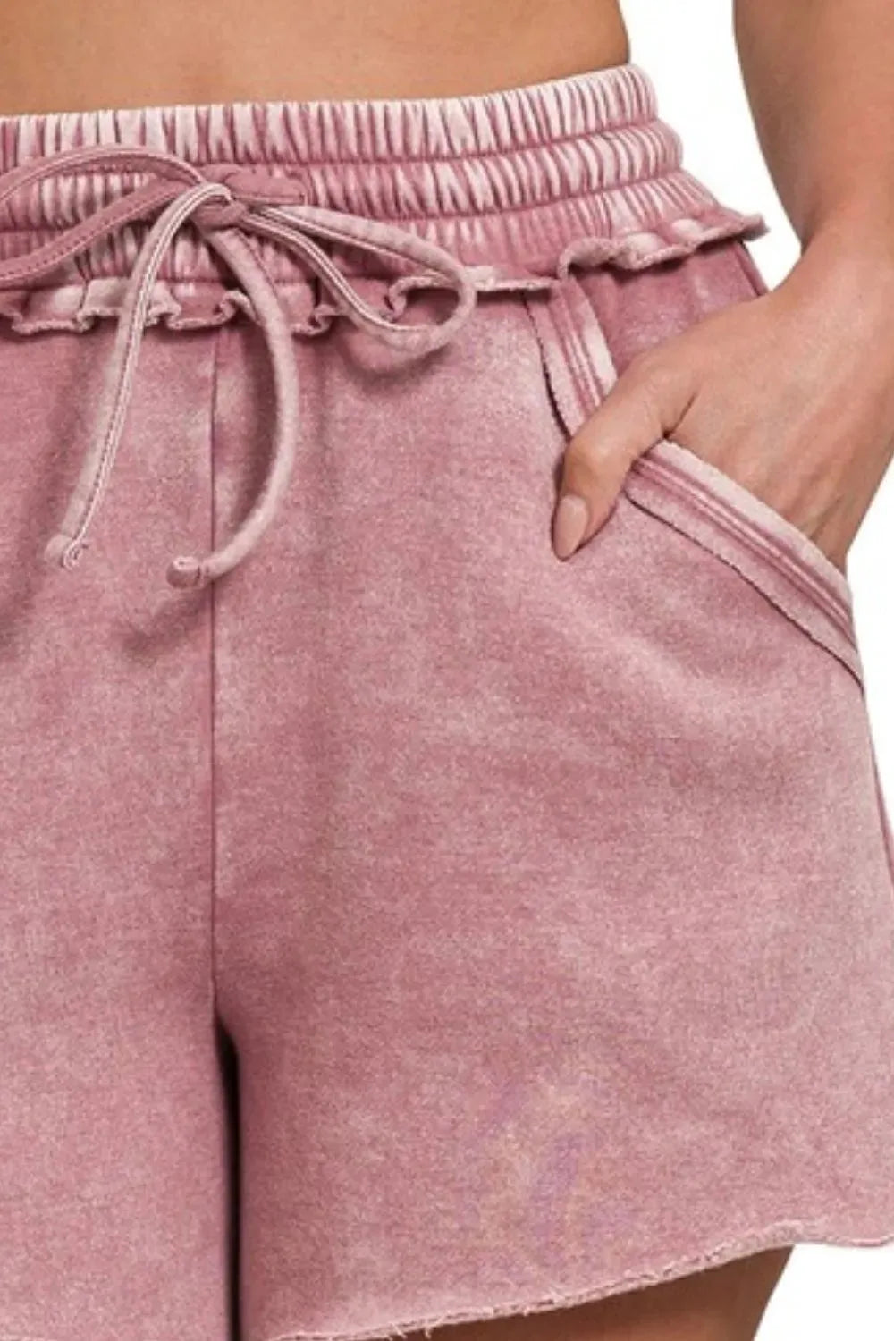 Acid Wash Fleece Beach Shorts in Light Rose women outfit ideas