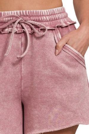 Acid Wash Fleece Beach Shorts in Light Rose women outfit ideas