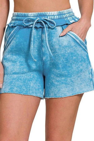 Acid Wash Fleece Drawstring Beach Shorts women outfit ideas