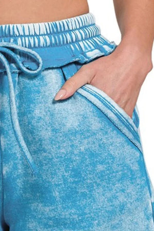 Acid Wash Fleece Drawstring Beach Shorts women outfit ideas