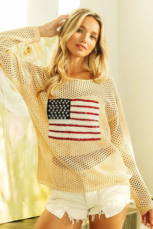 American Flag Sequin Beach Cover-Up in Oatmeal women outfit ideas