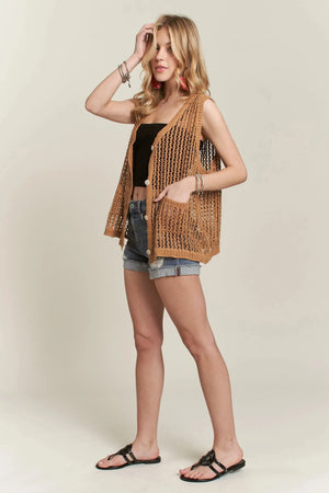 Artisan Crochet Beach Vest Top in Camel women outfit ideas
