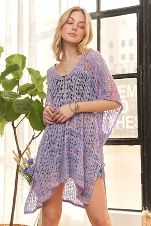 Artisan Crochet High-Low Beach Tunic in Purple women outfit ideas