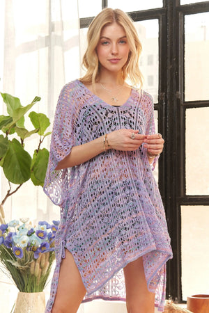 Artisan Crochet High-Low Beach Tunic in Purple women outfit ideas
