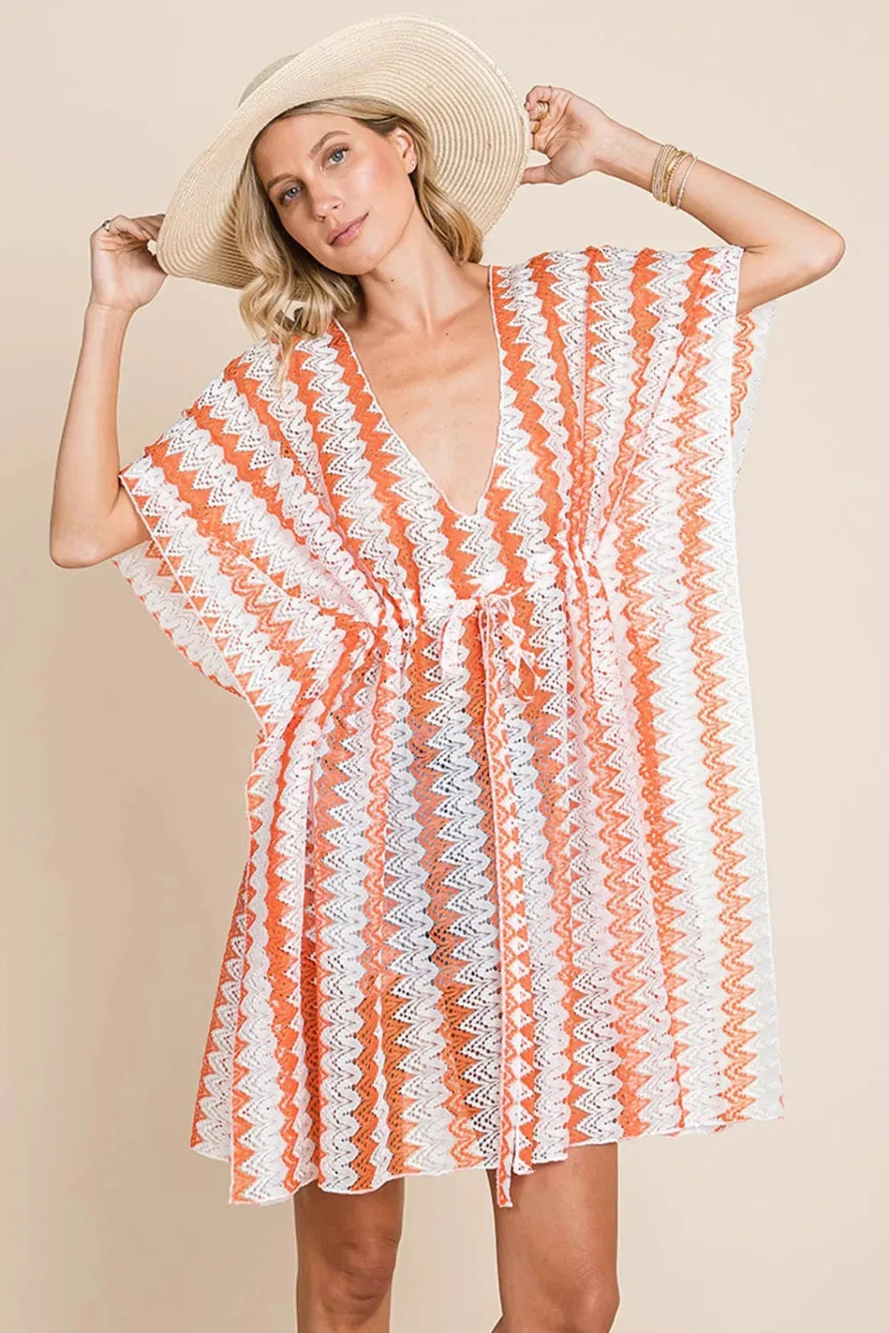 Bohemian Crochet Lace Beach Cover Up in Sunset Orange women outfit ideas