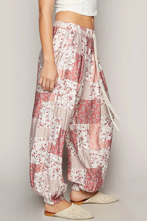 Bohemian Floral Wide-Leg Drawstring Beach Pants women outfit ideas