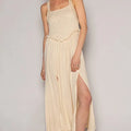 Boho Frill Slit Cami Beach Dress in Cream women outfit ideas
