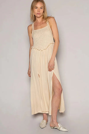 Boho Frill Slit Cami Beach Dress in Cream women outfit ideas