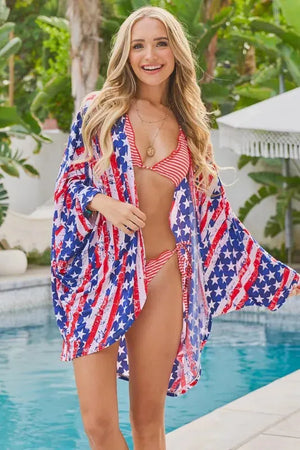 Breezy American Flag Beach Kimono Cardigan women outfit ideas