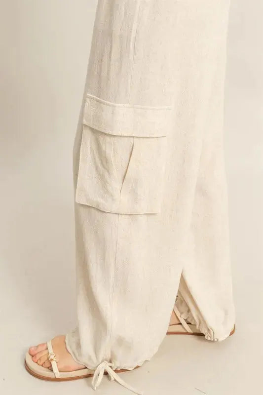 Breezy Cargo Crop Top & Beach Pants Set in Oatmeal women outfit ideas