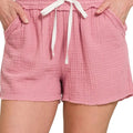 Breezy Cotton Gauze Beach Shorts in Light Rose women outfit ideas
