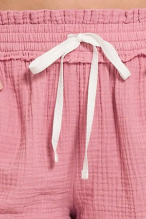 Breezy Cotton Gauze Beach Shorts in Light Rose women outfit ideas