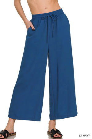 Breezy Crepe Cropped Beach Pants in Light Navy