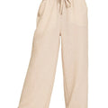 Breezy Crepe Drawstring Beach Pants in Sand Beige
