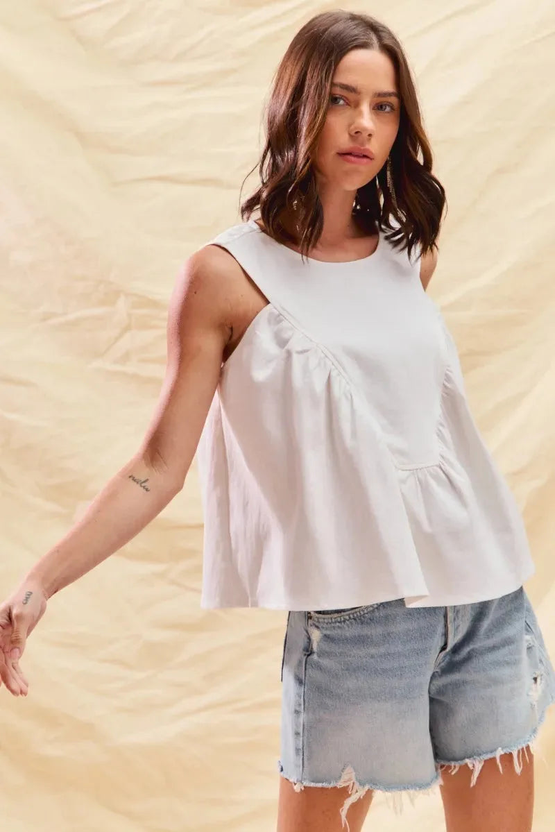 Breezy Denim Ruched Sleeveless Beach Top - Off White women outfit ideas