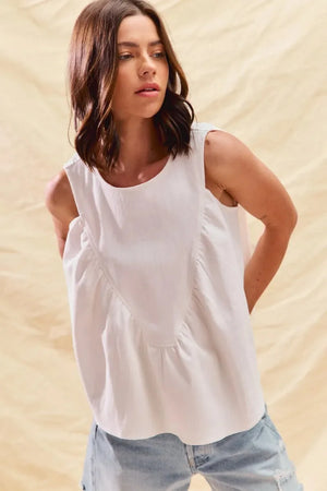 Breezy Denim Ruched Sleeveless Beach Top - Off White women outfit ideas