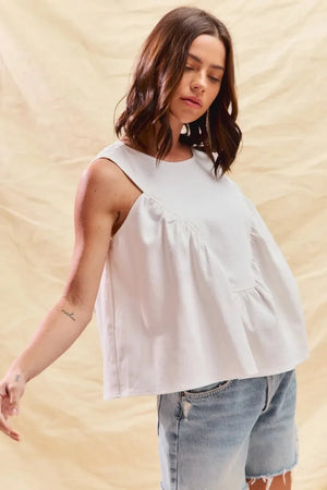 Breezy Denim Ruched Sleeveless Beach Top - Off White women outfit ideas