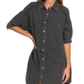 Breezy Double Gauze Beach Shirt Dress in Ash Black