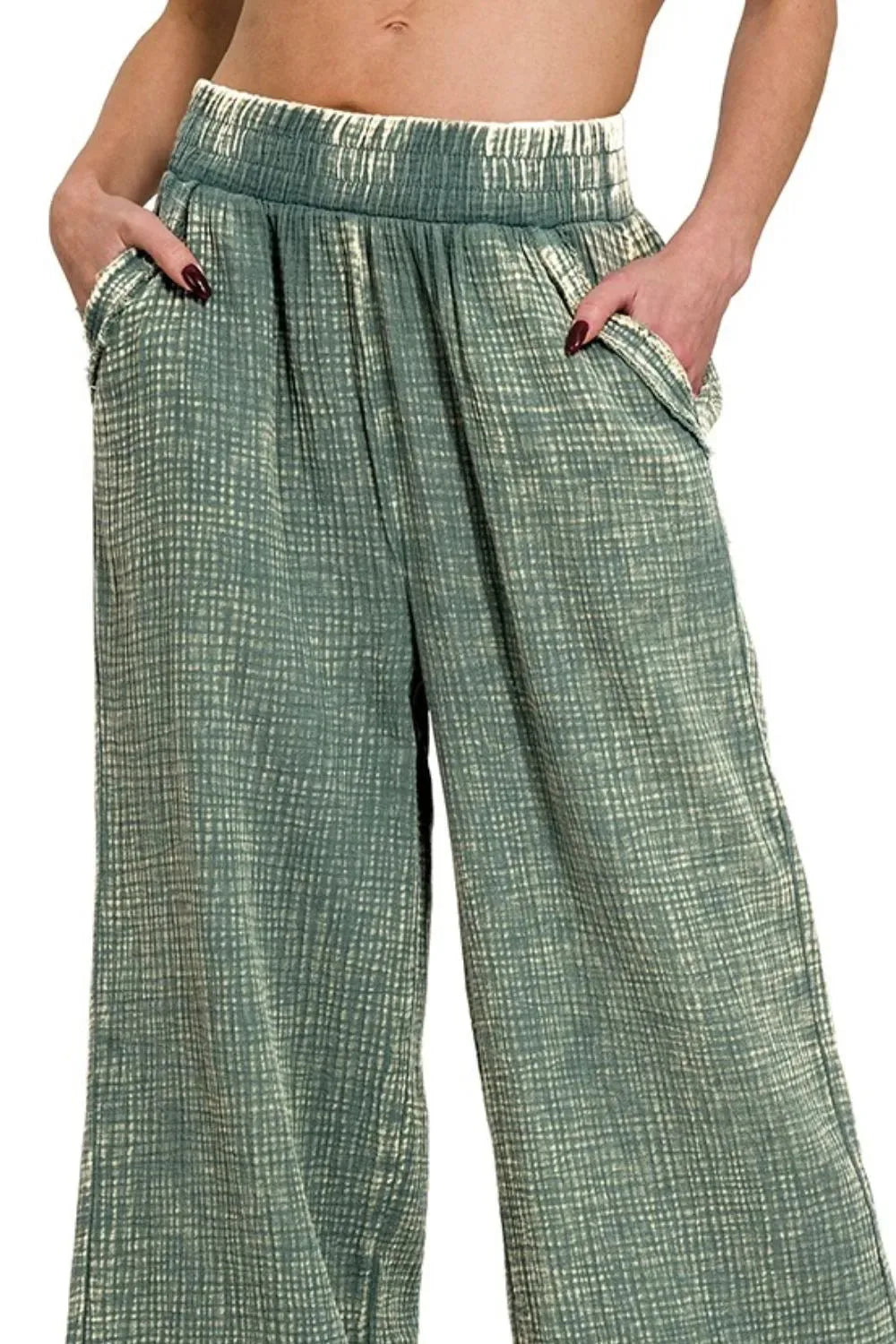 Breezy Double Gauze Wide Leg Beach Pants in Ash Jade women outfit ideas
