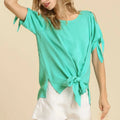 Breezy Emerald Beach Top with Cold Shoulder Cutouts women outfit ideas