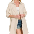 Breezy Gauze Button-Down Beach Dress in Sand Beige women outfit ideas