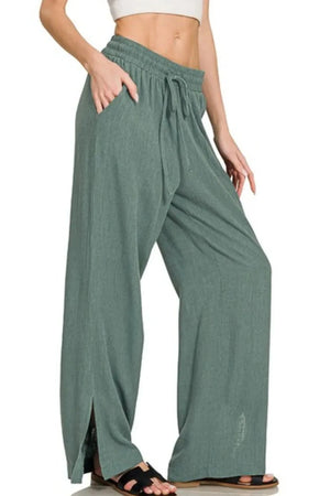 Breezy Linen-Blend Drawstring Beach Pants women outfit ideas