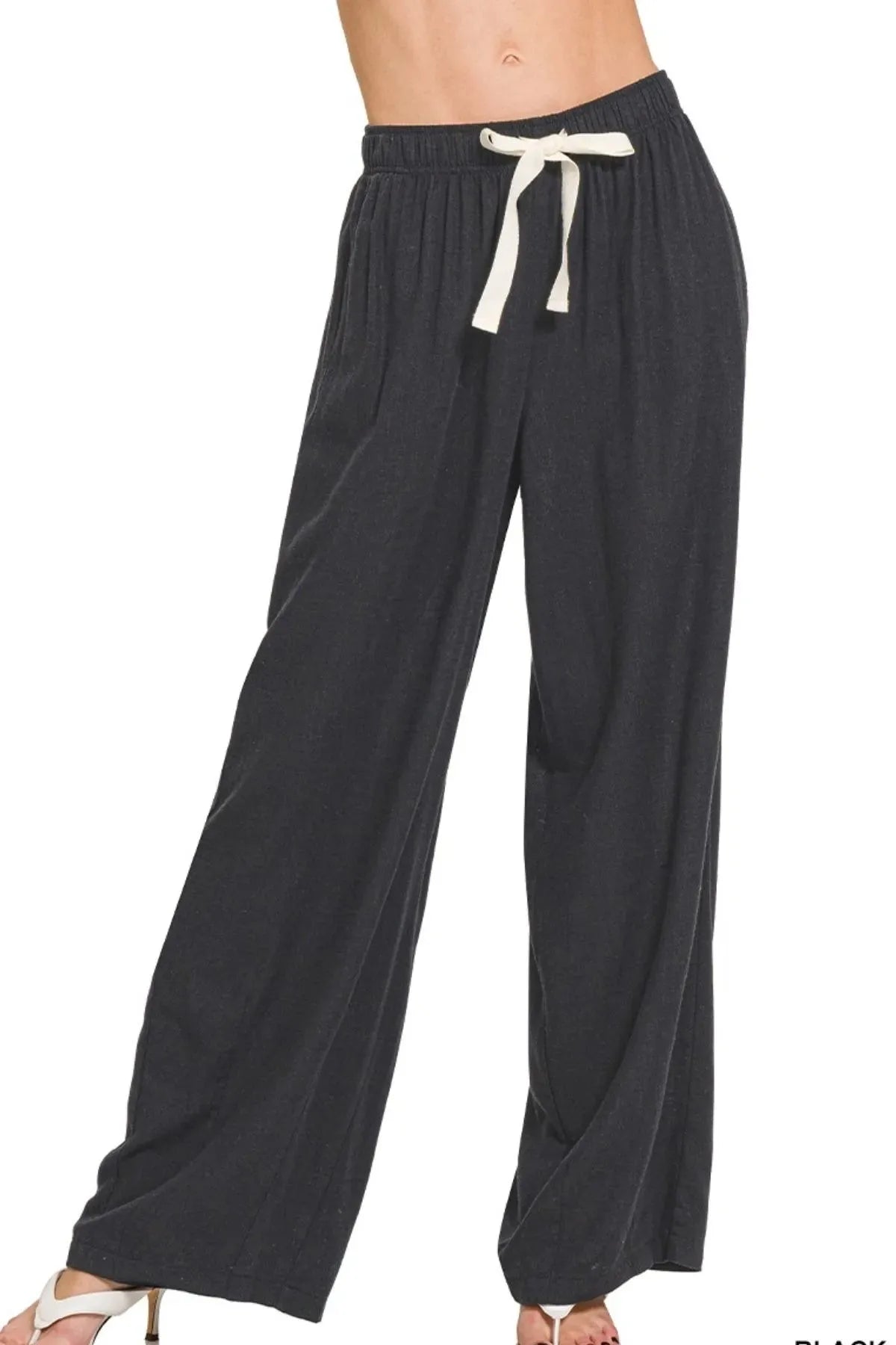 Breezy Linen Drawstring Beach Pants in Black women outfit ideas