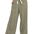 Breezy Linen Drawstring Beach Pants in Light Olive