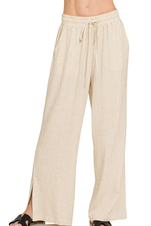 Breezy Linen Drawstring Beach Pants in Oatmeal women outfit ideas