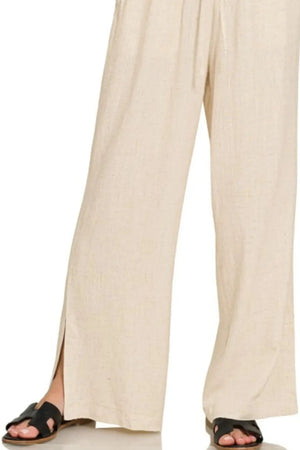 Breezy Linen Drawstring Beach Pants in Oatmeal women outfit ideas