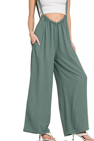 Breezy Tie-Back Suspender Beach Jumpsuit in Ash Jade women outfit ideas