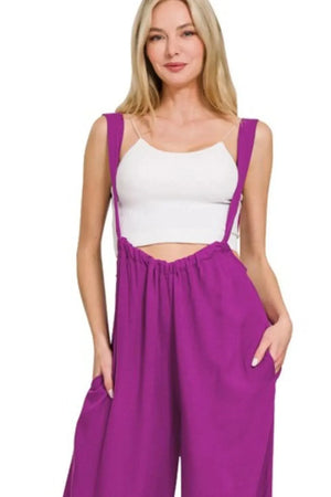 Breezy Tie-Back Suspender Beach Jumpsuit in Light Plum women outfit ideas