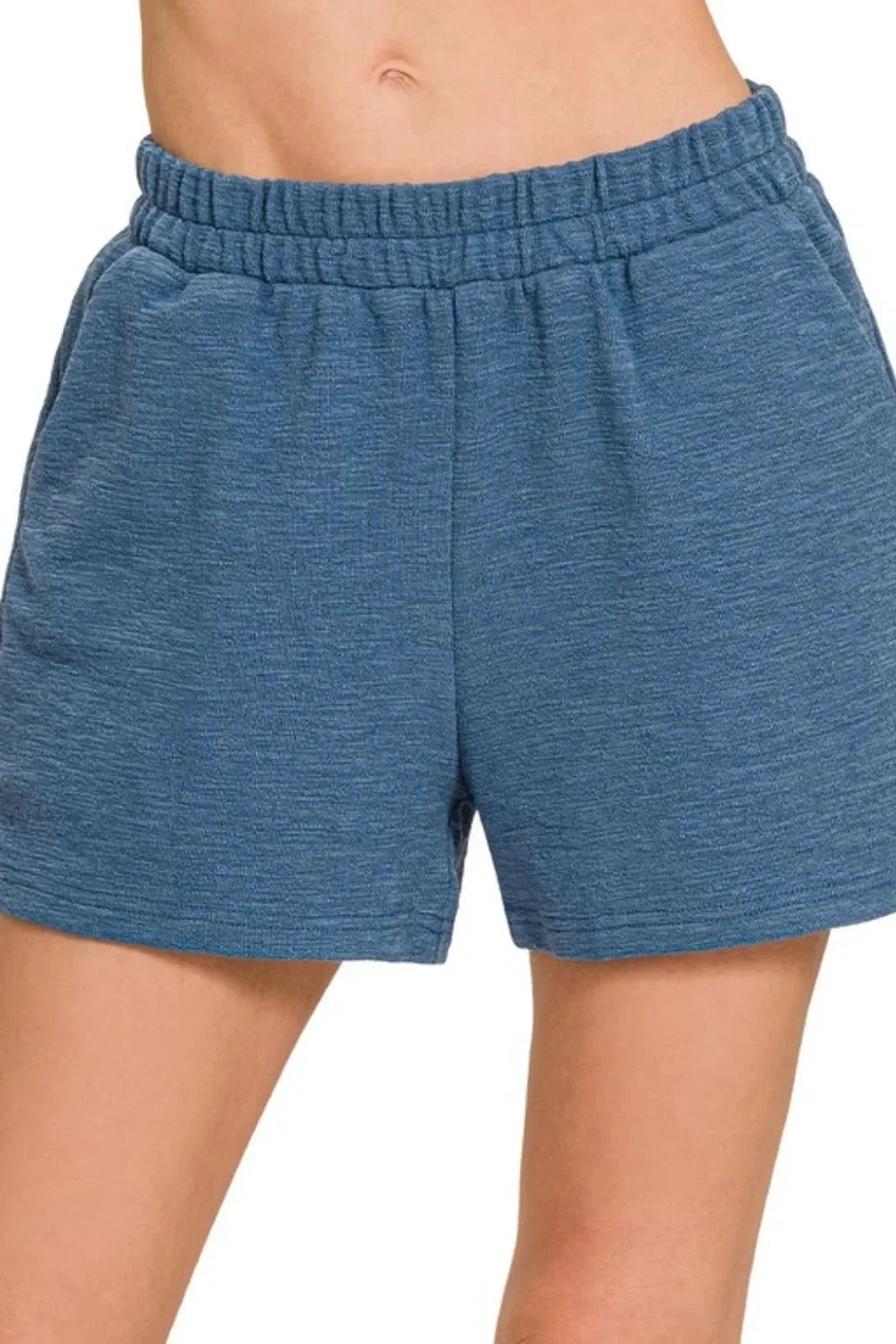 Coastal Cotton Slub Beach Shorts in Dusty Blue women outfit ideas