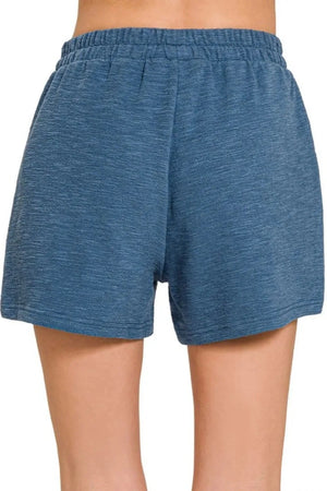Coastal Cotton Slub Beach Shorts in Dusty Blue women outfit ideas