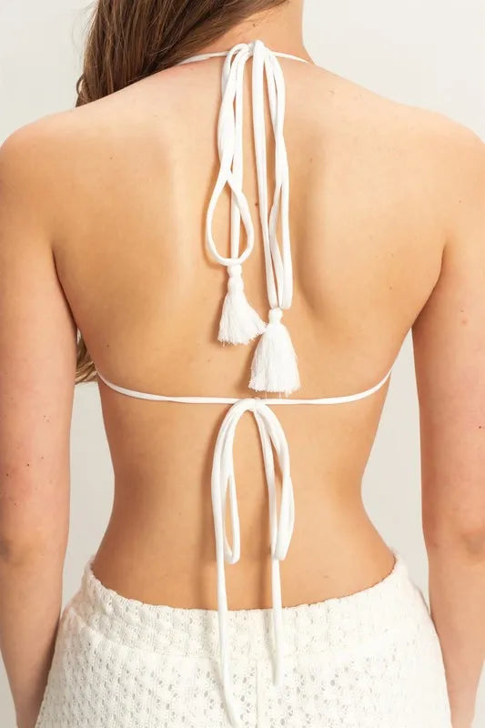 Coastal Crochet Beach Pants & Bralette Set in Cream