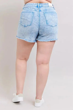 Coastal Cyan Mid-Rise Denim Beach Shorts women outfit ideas