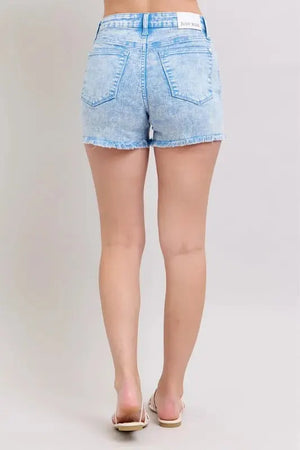 Coastal Cyan Mid-Rise Denim Beach Shorts women outfit ideas