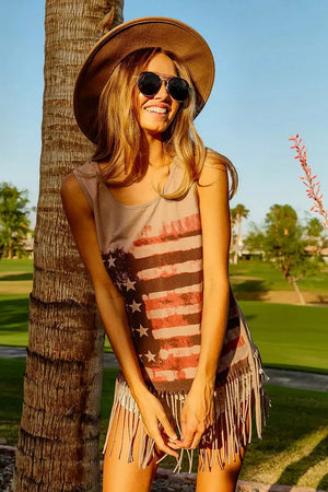 Coastal Flag Graphic Beach Tank in Terracotta women outfit ideas