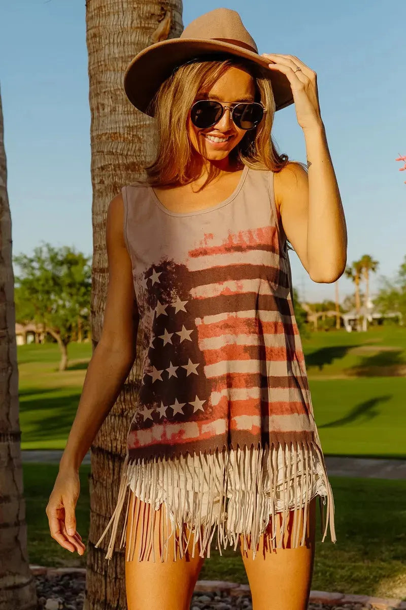 Coastal Flag Graphic Beach Tank in Terracotta women outfit ideas