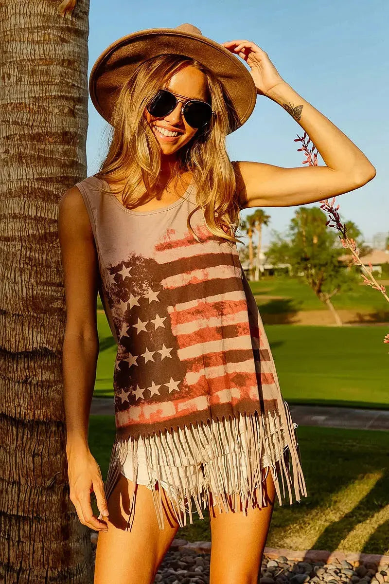 Coastal Flag Graphic Beach Tank in Terracotta women outfit ideas