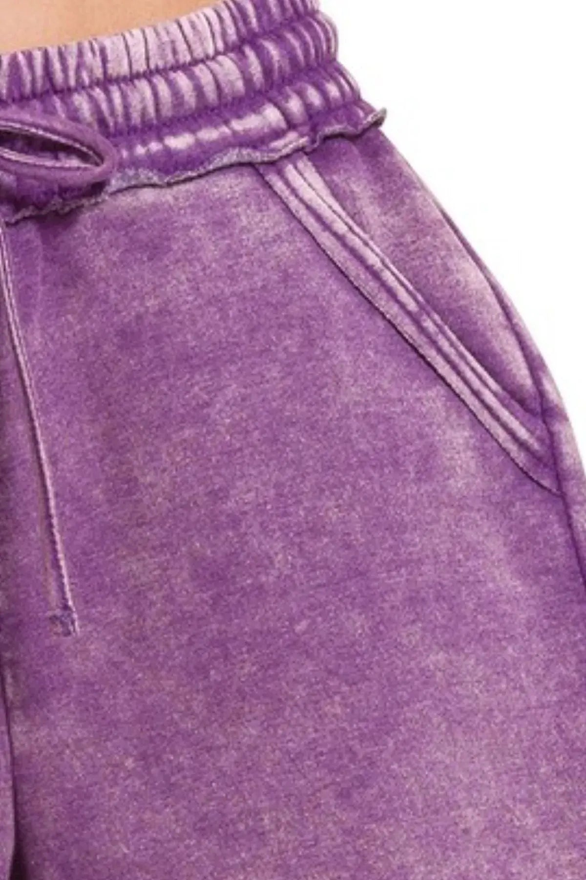Coastal Fleece Acid Wash Beach Shorts in Violet women outfit ideas