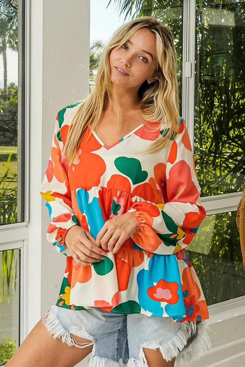 Coastal Garden Tiered V-Neck Beach Top women outfit ideas