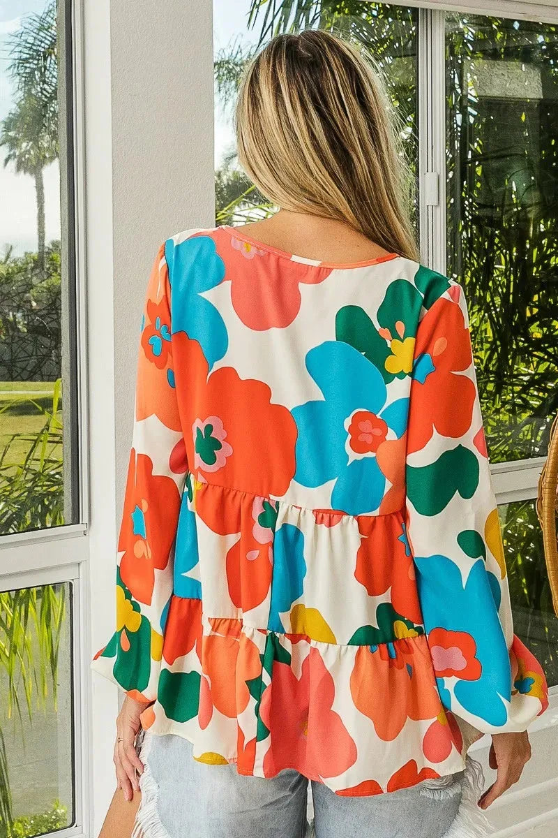 Coastal Garden Tiered V-Neck Beach Top women outfit ideas