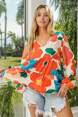 Coastal Garden Tiered V-Neck Beach Top women outfit ideas