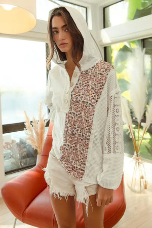 Coastal Lace Jersey Beach Hoodie Top in Ivory women outfit ideas
