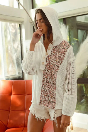Coastal Lace Jersey Beach Hoodie Top in Ivory women outfit ideas