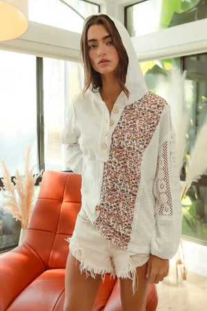 Coastal Lace Jersey Beach Hoodie Top in Ivory women outfit ideas