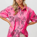 Coastal Leopard Print Silky Beach Shirt in Fuchsia women outfit ideas